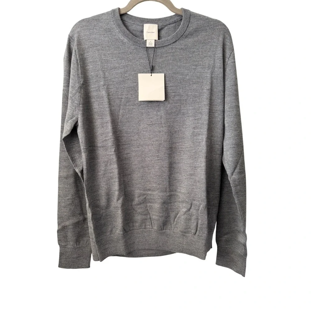 Calvin Klein Men's Crew Neck Sweater Medium Gray Long Sleeve‎ Wool Blend